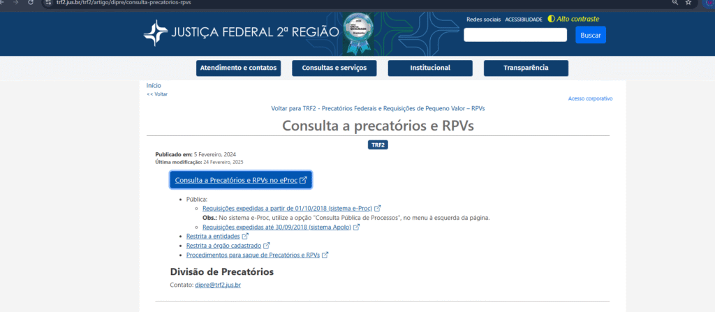 Consultar RPV e Precatório pelo CPF