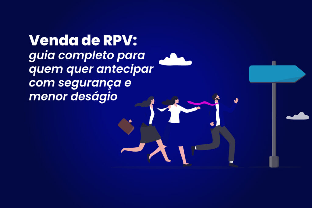 Ilustração de pessoas correndo com malas, indicando venda de RPV com segurança