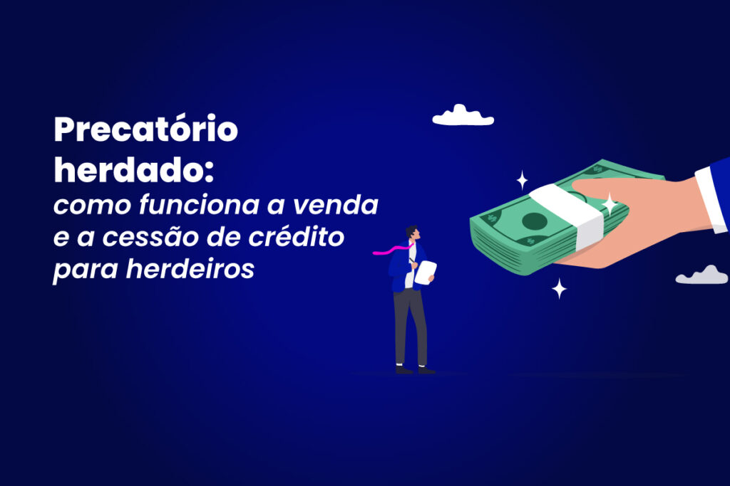 Ilustração de precatório herdado: homem recebe dinheiro de mão oferecendo cédulas.