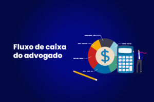 Fluxo de caixa do advogado: gráfico de pizza, calculadora e lápis