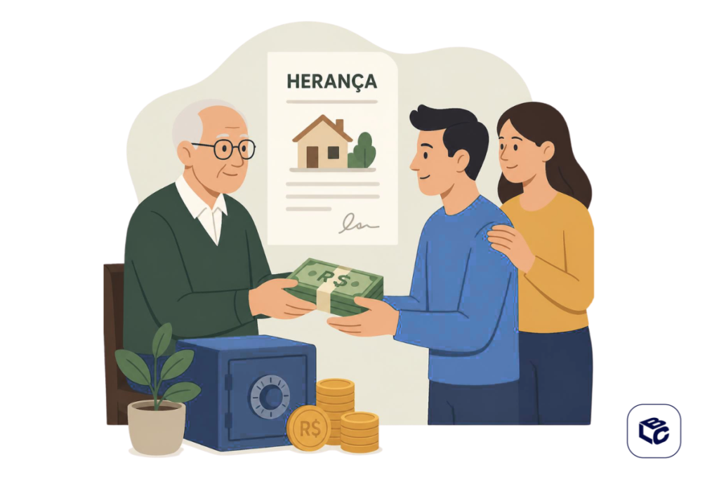 Idoso repassando herança em ilustração