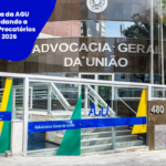Fachada da AGU com texto "A Nova Regra da AGU que está mudando a Compra de Precatórios Federais em 2026