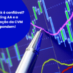 Caneta sobre gráfico financeiro com texto "O LCbank é confiável?